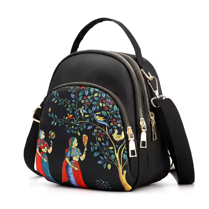 Mochila De Moda Para Mujer Con Estampado Grande Capacidad De Nylon Múltiples Capas Cruzada Impermeable Bolsa Escolar De Viaje - 1
