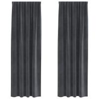 Cortinas Opacas vidaXL con Cinta Superior 2 pcs de Terciopelo Gris Claro - details 1