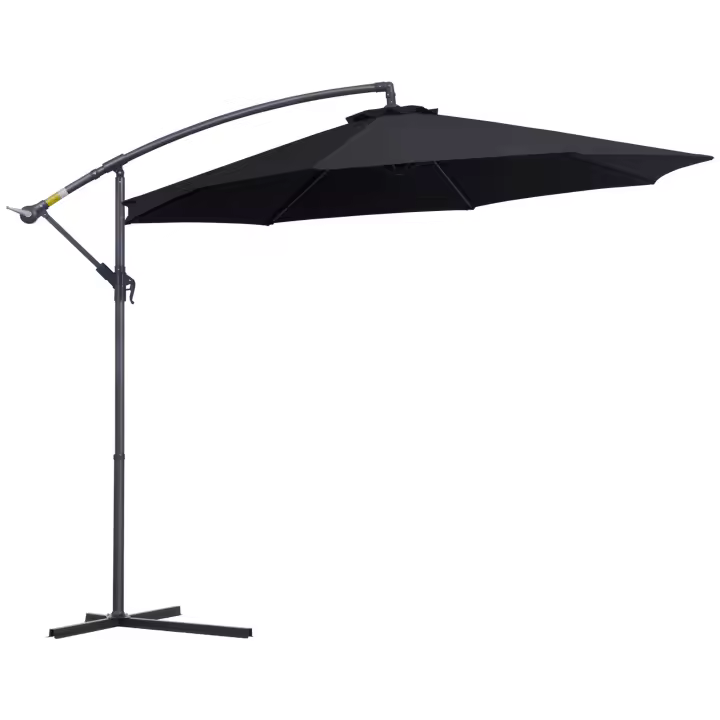 Outsunny Sombrilla de Jardín Ø300x250 cm Parasol Excéntrico Inclinable con Manivela Base Cruzada y Soporte de Metal 8 Varillas para Terraza Exterior Balcón Beige - 1