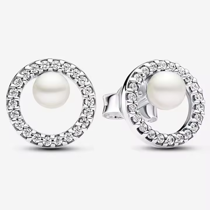 Pandora Pendientes de Botón en Plata de Ley Pearl y Halo Brillante  293154C01，Incluye Caja Original - 1