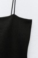 ZBZA Vestido Mini Chic Para Mujer Con Cintura Alta Y Mangas Spaghetti Estilo Balón De Punto De Poliéster Solado Sólido Con Patchwork - details 12