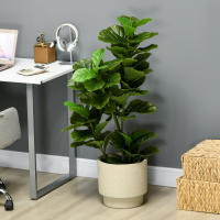 HOMCOM Conjunto de 2 Plantas Artificiales Decorativas 110x15 cm Árboles Artificiales de Ficus con 90 Hojas y Macetas para Interior Decoración para Sala de Estar Oficina Verde - details 5