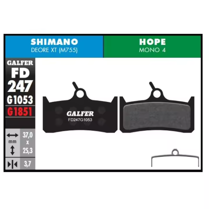 GALFER | Pastillas De Freno Standard Compatible Shimano-Hope  FD247G1053  - Compuesto Standar idóneas para todo tipo de condiciones frenada progresiva pero consistente.

Compuesto orgánico - 1