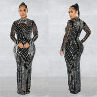 Vestido De Baile Elegante Para Mujer Con Diamantes Y Malla Largo De Manga Elegante Para Fiesta Y Noche Vestido De Lujo - details 2