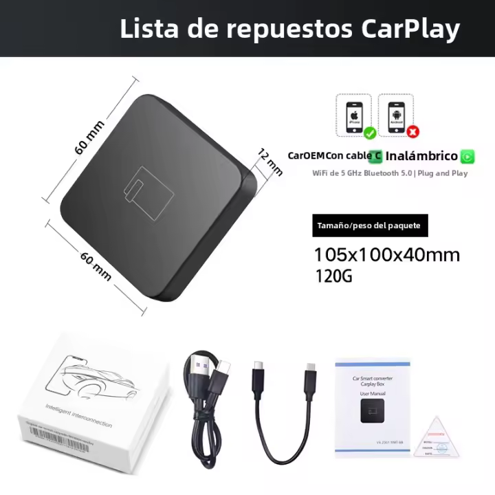 Conexión Bluetooth 5G De Cable a Inalámbrica Para Carplay Para Apple Y Android Compatible Con Nissan Camry Mercedes Toyota Mazda Citroen Audi Land Rover Volkswagen - 1