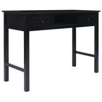 vidaXL Escritorio de madera maciza de Paulownia 108x45x76 cm en color Negro/Gris/Blanco | estructura resistente ideal para salón dormitorio o estudio - details 0