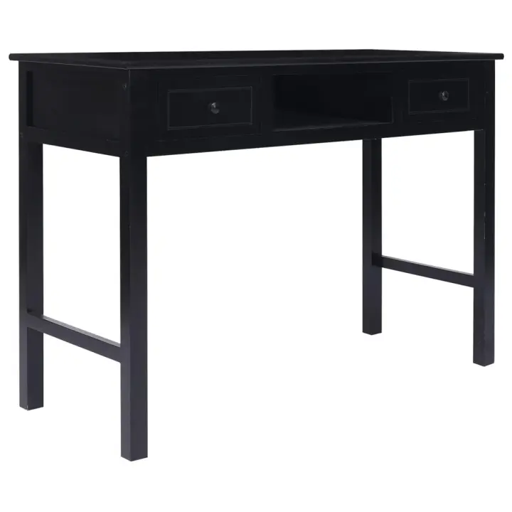vidaXL Escritorio de madera maciza de Paulownia 108x45x76 cm en color Negro/Gris/Blanco | estructura resistente ideal para salón dormitorio o estudio - 1