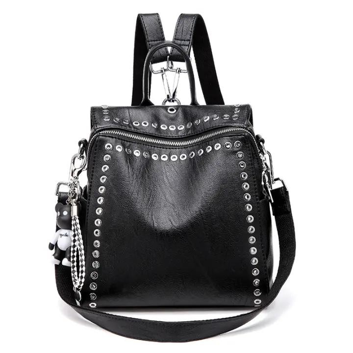 Mochipa De Cuero Genuino Para Mujer De Lujo Con Hebilla Multifuncional Bolso De Hombre Retro Para Viaje Y Escuela Moda Para Niña Negro adolescente - 1
