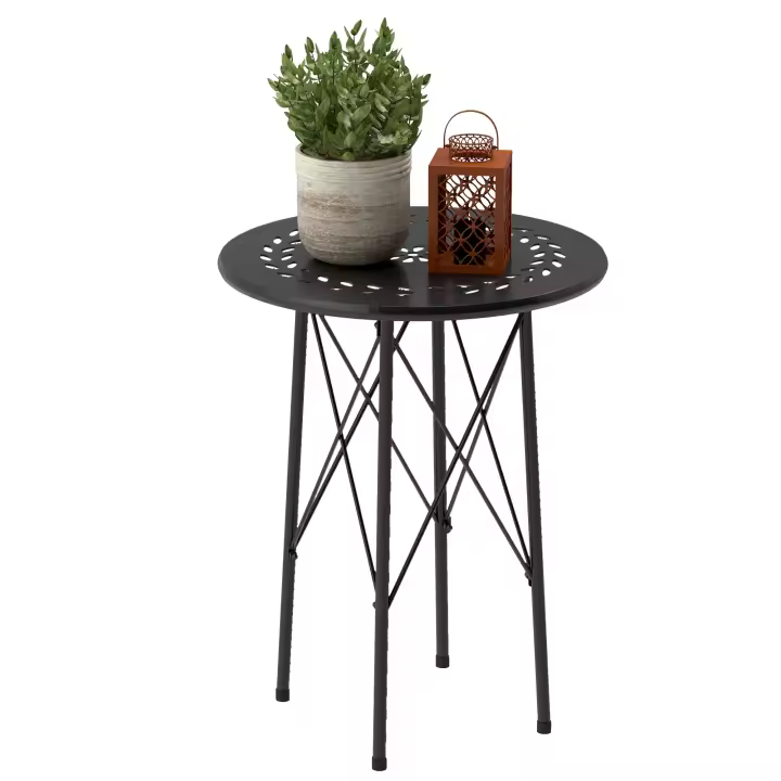 Outsunny Mesa de Jardín Redonda Mesa de Terraza Exterior Ø40x50 cm con Patas Ajustables y Estructura en Forma de X Mesa para Exterior e Interior - 1