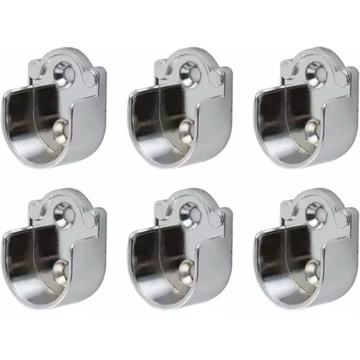 Soporte de barra de brida Soporte de tubo redondo 6 piezas Armario ovalado Soporte de barra de ropa en U para tubos redondos con un diámetro de 25 mm, aleación de zinc - 1
