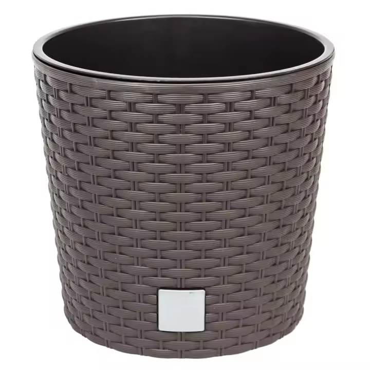 Maceta Prosperplast Rato Round 250L Chocolate con Acabado Simil Rattan y Cubeta de Plantado - 1