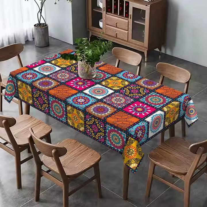 Mantel Geométrico Impermeable Para Mesa De Café Redonda Y Cuadrada Decoración De Mesa De Comedor Poliéster 100% Un Pieza - 1