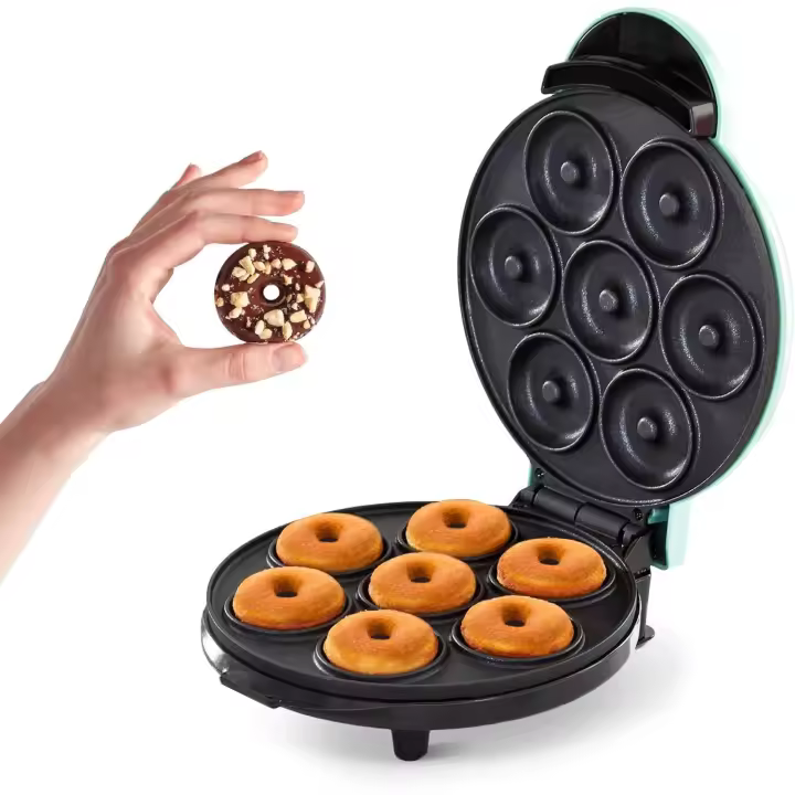 Máquina de Mini Donuts 900W - Plancha Antiadherente para 7 Donas de 5.7cm - Ideal para Desayunos, Postres y Aperitivos - Pequeño Electrodoméstico de Cocina para Niños y Familia - 1