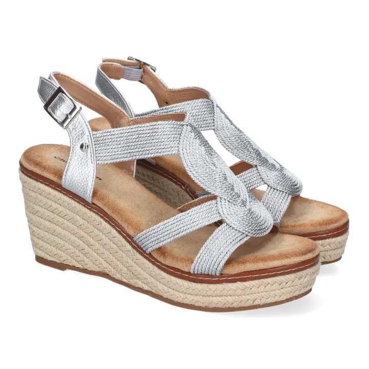 PuntoSalao Sandalias plateadas de cuña media en yute para mujer TF5326 - 1
