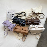 Bolso De Hombro PU Cuero Pequeño Para Mujer Color Sólido Con Cadena Vintage Lujo Monedero Bandolera De Moda Para Dama - details 14