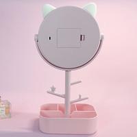 Espejo De Maquillaje Con LED Y Almacenamiento Giratorio Para Escritorio Luces Ajustables Y Dimming USB Espejo De Cosméticos Rosa Y Blanca - details 8