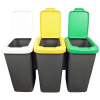 Tontarelli Papelera de reciclaje con 3 compartimentos, 75 litros en total, dimensiones 77x32x48 cm - details 2
