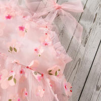 Vestido De Princesa Para Niñas Verano Con Encaje Y Largas Alas Estampado De Flores Y Hojas Tirantes Con Gota De Agua Vestido De Cumpleaños - details 5