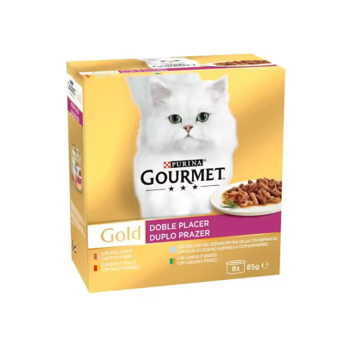 Gourmet Gold Doble Placer Surtido. Pack 8 latas - Comida húmeda para gatos sabores surtidos - 1