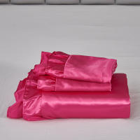 Set De Edredón Satinado 3PCS Rosa Y Rosa Claro Seda Suave Con Volante Patrón De Lujo Colchón Funda De Edredón Moderno Para Cama - details 7