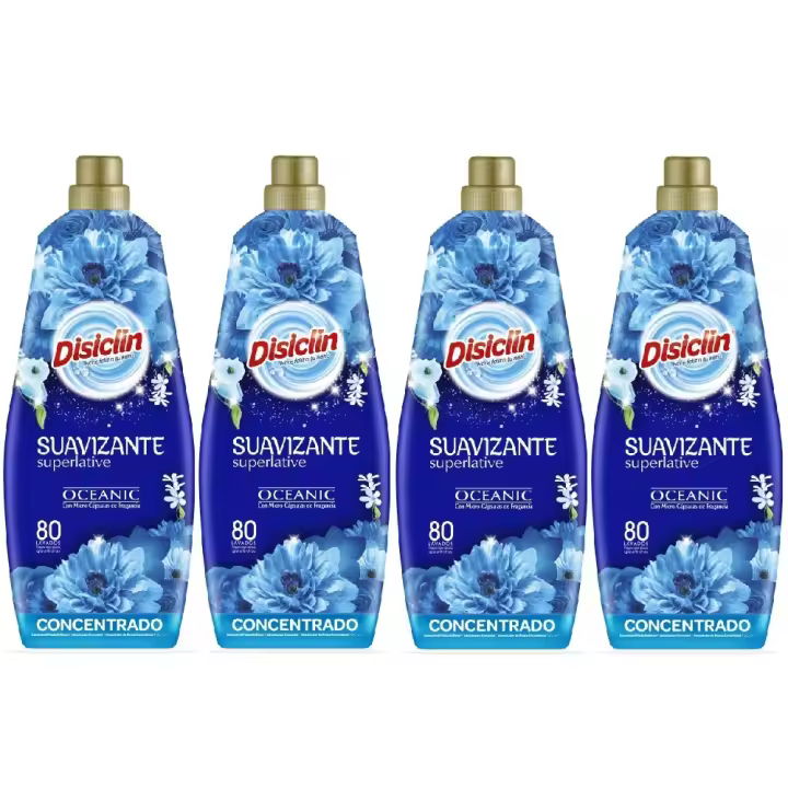 DISICLIN Suavizante Concentrado OCEANIC Botella 1.440ml 80 lavados (Pack 4) - Perfume Envolvente con Fresca y duradera fragancia a la inmensidad del océano azul, Tecnología de micro-cápsulas que ofrecen 10 semanas de frescor - 1