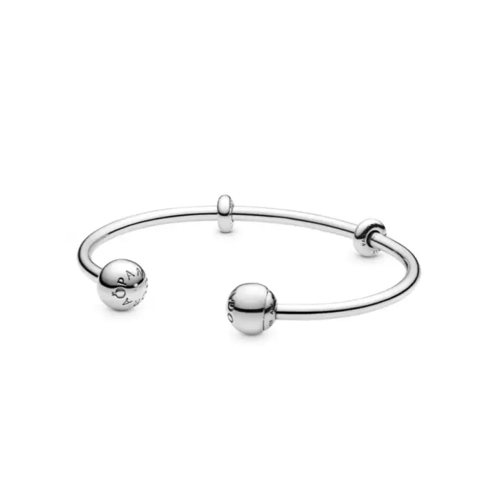 PANDORA Pulsera abierta de plata 925, diseño antideslizante, estilo sencillo, para parejas, regalo de cumpleaños para novia, pulsera de plata - 1