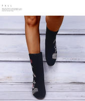 SP Botas de Caballero de Tacón Bajo y medio de tubo de moda de Invierno, Zapatos de viscosa para Mujer, BOTAS de moda de Cabeza Redonda de gran tamaño de PU. - details 2