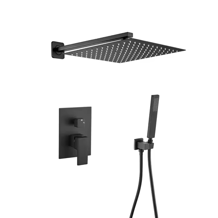 VALAZ Ducha empotrada monomando pared cuadrada negro mate serie Tajo - 25cm - 1