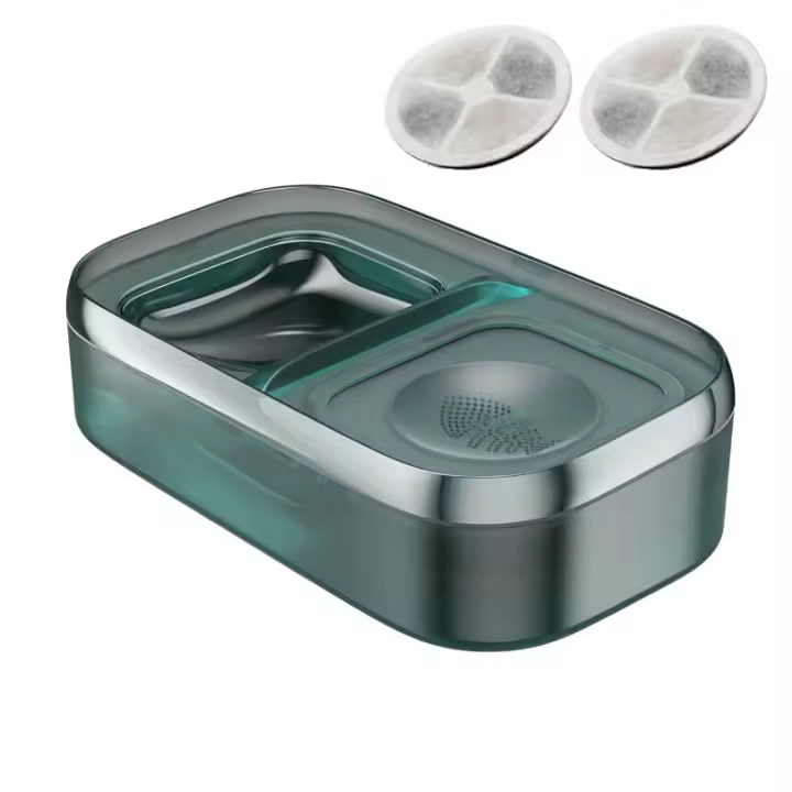 Fuente de Agua para Perros y Gatos, con Comedero de Acero Inoxidizable, Función 2 en 1, Capacidad 2L Dark Green. SSIT - 1