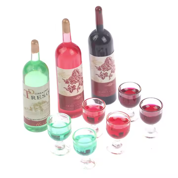 Juego De 3 Piezas Miniatura De Botella De Vino Y Vaso Para Muñecas Casa De Muñecas Decoración De Escritorio Juguete Educativo Para Niños - 1