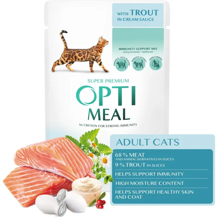 Comida húmeda completa para gatos adultos con trucha en salsa cremosa OPTIMEAL  , PACK 12*85g - 1