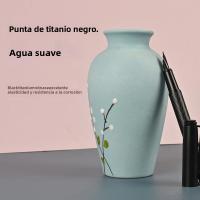 Pluma De Tinta De Acero Titánico Con Nib Negro 0.5mm Recargable Textura De Árbol Pluma De Samurai Escribir Suministros - details 0