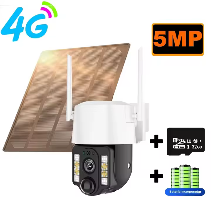 Cámara Solar 4G Con Tarjeta SIM Seguridad Protección Exterior IP CCTV Vigilancia Inalámbrica Inteligente HD 5MP Para Hogar - 1