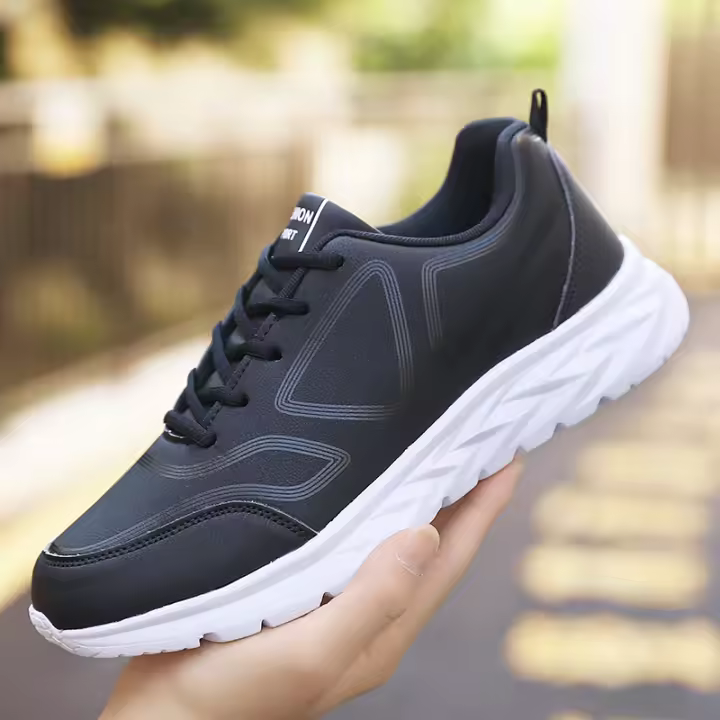 Zapatos De Correr Para Hombre Invierno Ligeros Confortables Antideslizantes Impermeables De Cuero Artificial Y Malla Suela De Goma - 1