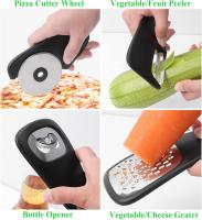 Juego de utensilios de cocina de 6 piezas, herramientas de cocina que ahorran espacio, accesorios de acero inoxidable, rallador, cortador de pizza, pelador de verduras, cuchillo para pelar, triturador de ajo, caja de regalo - details 4