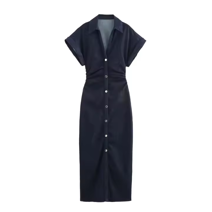 Vestido De Mezclilla TRAF Para Mujer Estilo Casual Manga Corta Midi De Verano Y Primavera Nuevo 2025 Vestido Corto a La Moda - 1