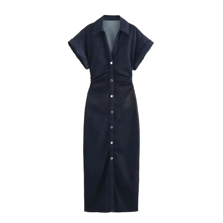 Vestido De Mezclilla TRAF Para Mujer Estilo Casual Manga Corta Midi De Verano Y Primavera Nuevo 2025 Vestido Corto a La Moda - 1