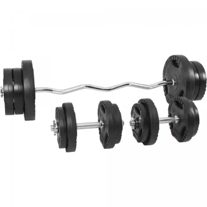 Gorilla Sports Juego de pesas Curl SZ de plástico con agarres de 70 kg - 1