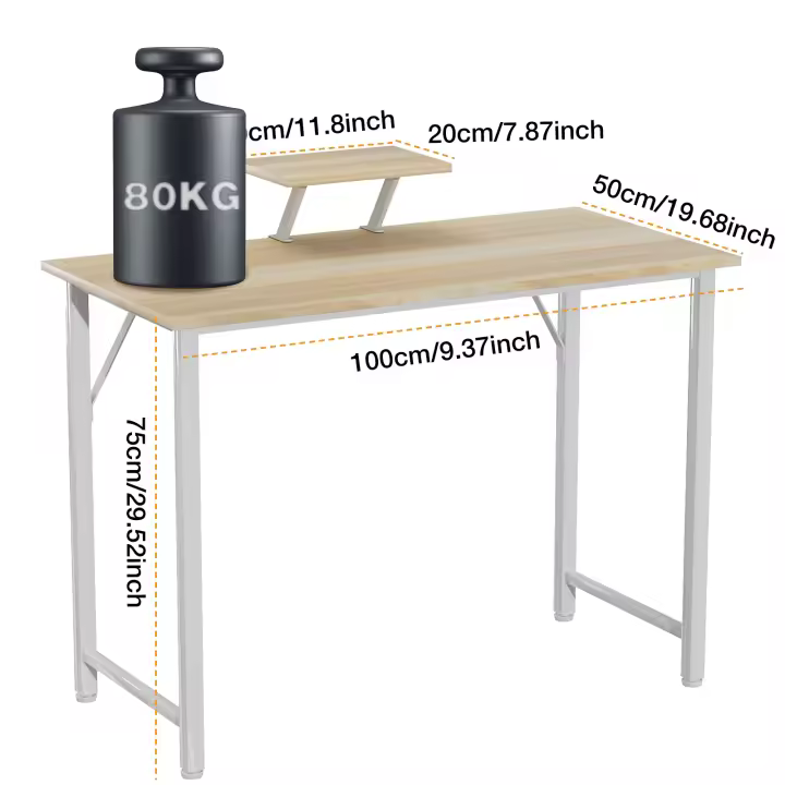 Aqrau Escritorio con estante para monitor, mesa para computadora PC 100x50x75cm, mesa de oficina de madera para la oficina - 1