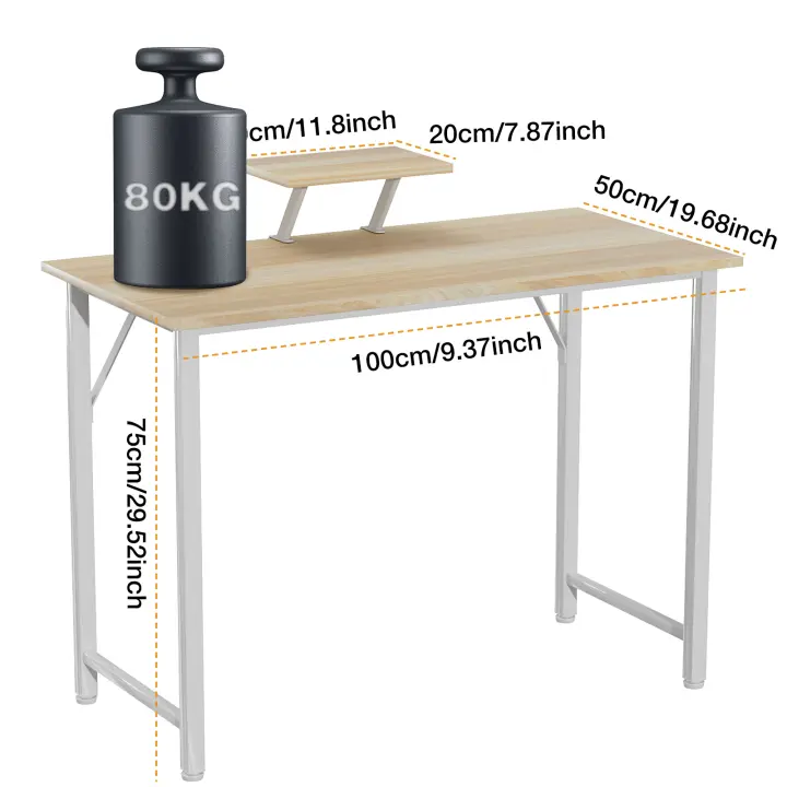 Aqrau Escritorio con estante para monitor, mesa para computadora PC 100x50x75cm, mesa de oficina de madera para la oficina - 1