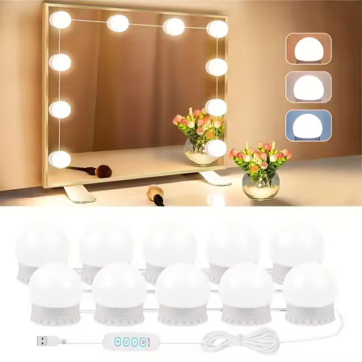 Espejo De Maquillaje Con Luz LED Bombilla USB Cargable Iluminación Para Mesa De Vestir Baño Dimmerizable Luz De Vanidad - 1