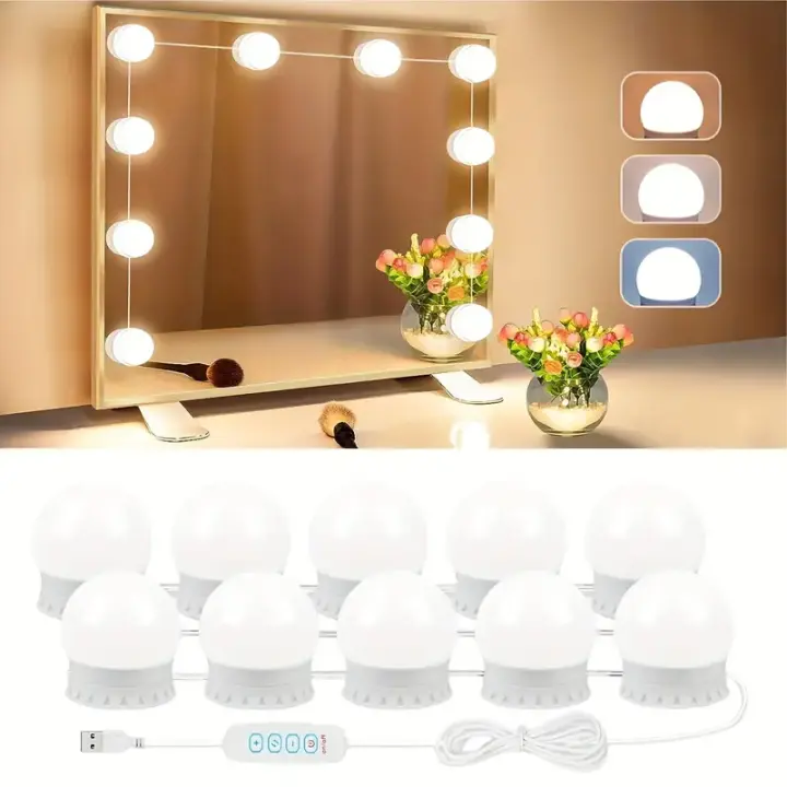 Espejo De Maquillaje Con Luz LED Bombilla USB Cargable Iluminación Para Mesa De Vestir Baño Dimmerizable Luz De Vanidad - 1