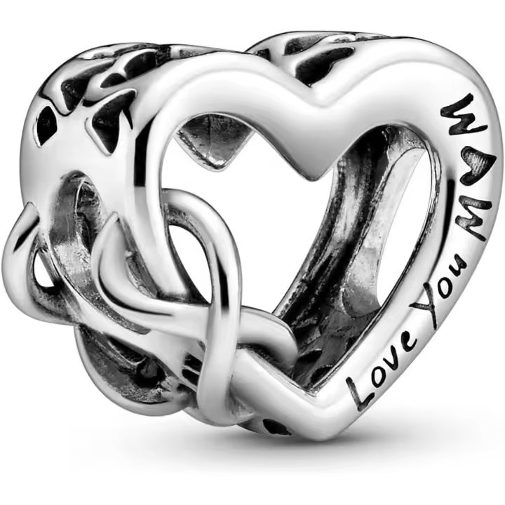 PANDORA Dijes con forma de corazón y símbolo de Infinito con escretura Love You Mum - 1