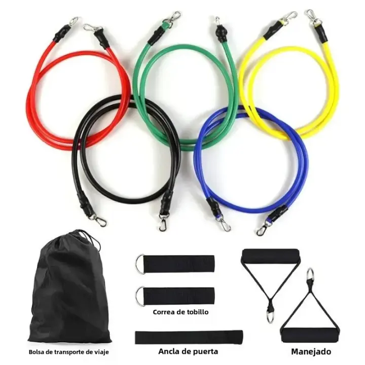 Set De 11 Piezas Bandas De Resistencia Para Ejercicio Portátil Equipo De Fitness Con Correa De Tobillo Expansor De Pecho Banda Elástica De Entrenamiento Para Brazos Piernas Cintura Y Abdomen Cadera Core - 1