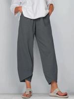 Pantalones bombachos Holgados de Lino y Algodón para Mujer, pantalón informal, Talla Grande, Verano, Fashion Irregular, informal, High Belt, elástico Belt, rectos, suelta, pantalones Cargo de Verano para Mujer - details 3