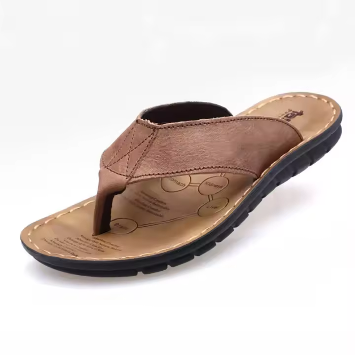 Zapatillas De Verano Para Hombre Sandalias De Cuero Genuino Antideslizantes Planas Flip Flops Calzado De Vacaciones Para Exteriores Negro Caqui - 1