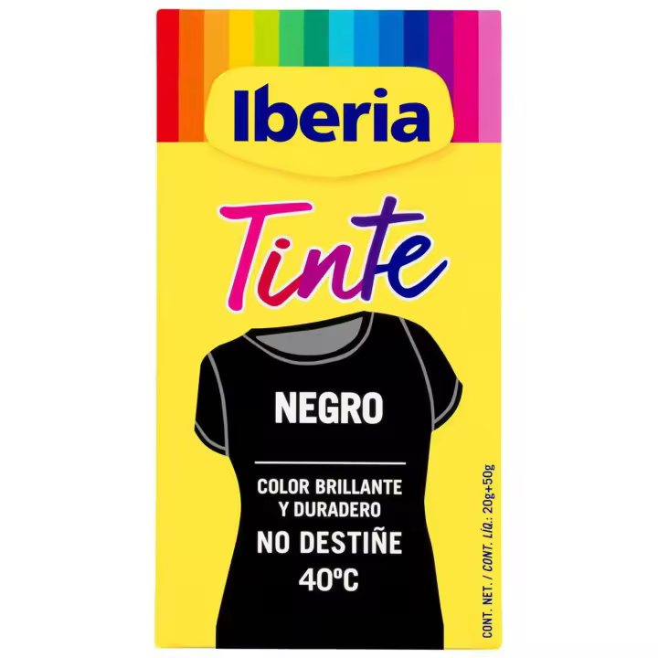 Iberia - Tinte Negro para Ropa, 40°C - Nueva Vida a Tu Ropa - Colores Intensos y Duraderos - Fácil y Práctico de Usar - 1