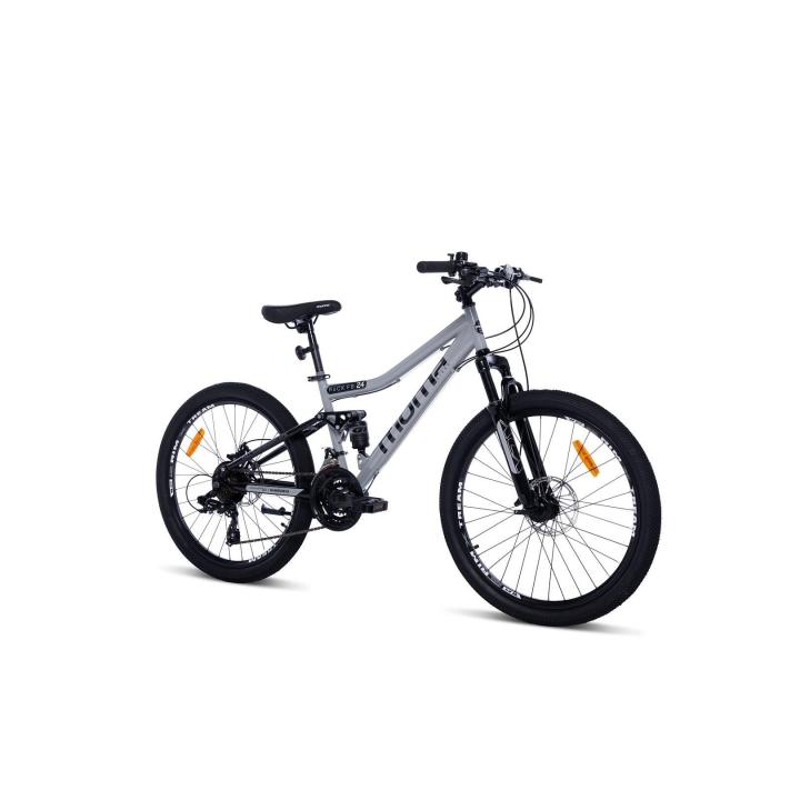 Moma Bikes - VTT Junior 24" - Tout Suspendue - SHIMANO 21 Vitesses - Freins a disques - Gris