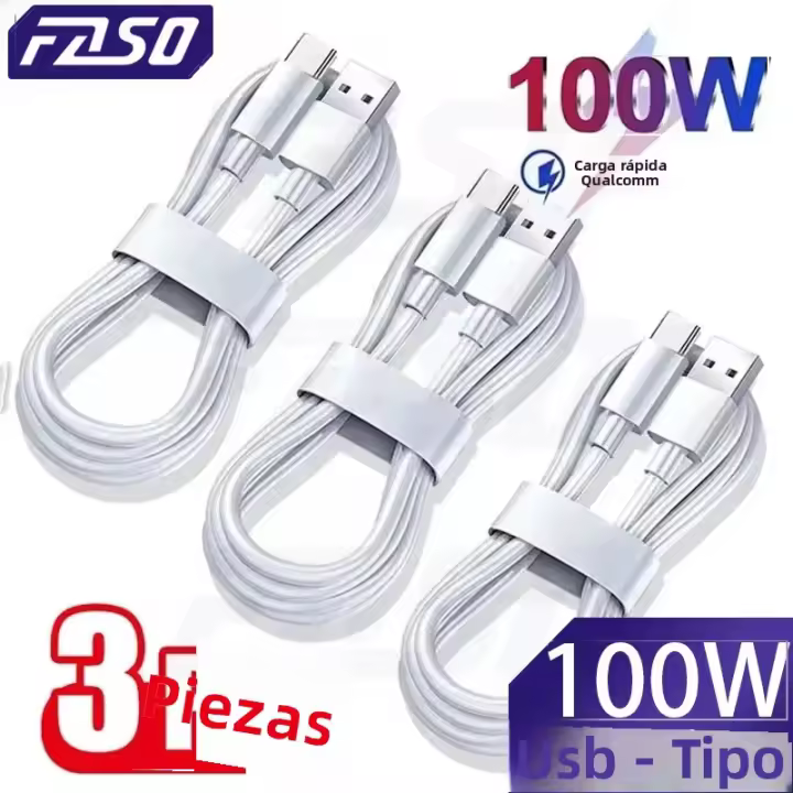 Cable De Carga Rápida Tipo C FASO 1-3PCS 10A 100W Para Samsung Huawei Xiaomi Redmi Cable De Datos USB C Material PVC - 1