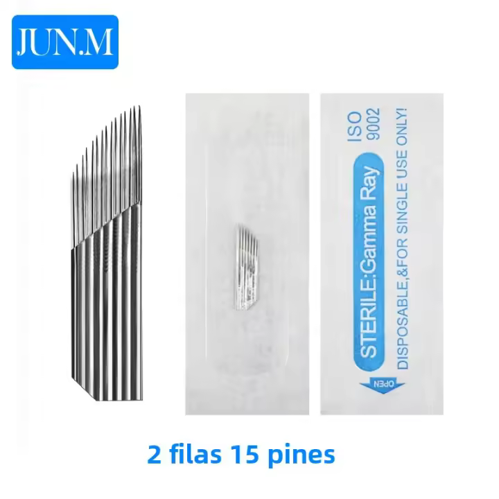 50pcs Desechables Y Estériles Microblading Agujas De Cejas 2 Filas 15Pins Maquillaje Permanente Tatuaje De Bordado - 1